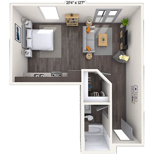 Floor plan Studio 0x1 573-623 SF