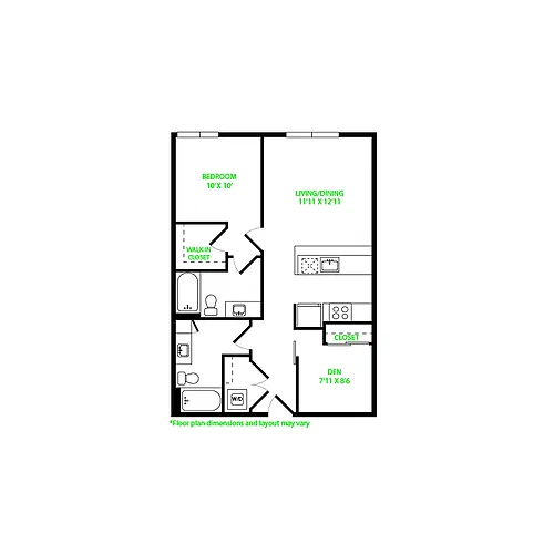 Floor plan 1x1 + Den P.2W