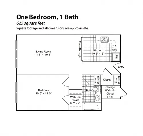 Floor plan Renovated 1 Bedroom 1 Bath