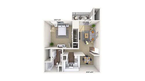 Floor plan 1 Bed, 1 Bath A (50% Income Restricted)