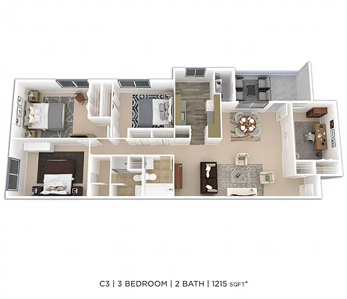Floor plan Three Bedroom 2 Bath