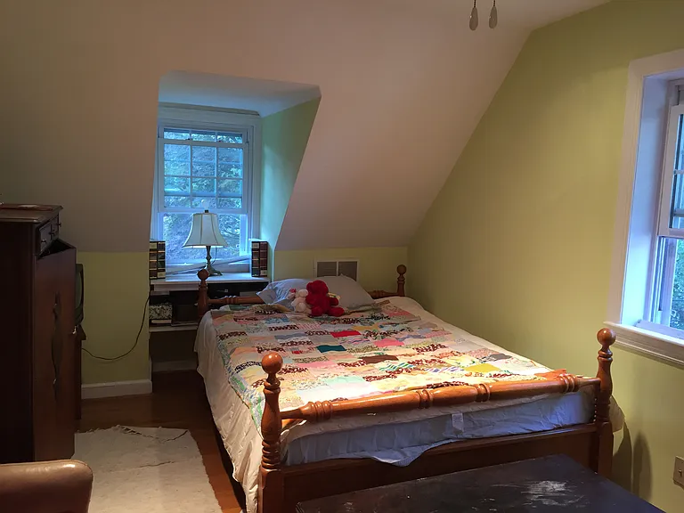 Upstairs bedroom showing left side of 25 foot room (my pics cant capture well) 
(used to be Jack and Jill rooms, but renovation removed wall between bedrooms to make one huge room (could add screen to make nursury room). Ceiling fan.