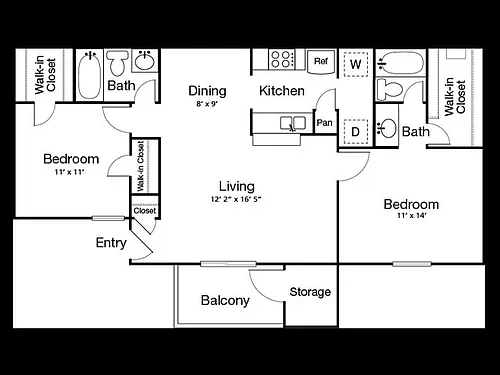 Floor plan 2 Bed, 2 Bath B