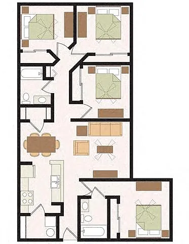 Floor plan Four Bedroom Two Bathroom 60%