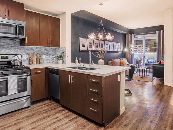 Kitchen and Living Room with Hardwood Floors