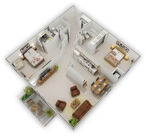 Floor plan 2 Bedroom 2 Bathroom Corner