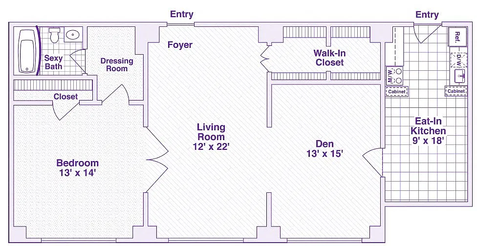 Floor plan Westmoreland 1 Bedroom 1 Bath 820
