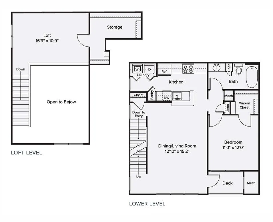 Floor plan 1 Bed/1 Bath Loft-A1L