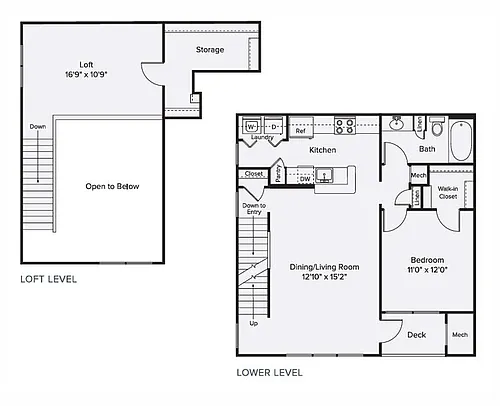 Floor plan 1 Bed/1 Bath Loft-A1L