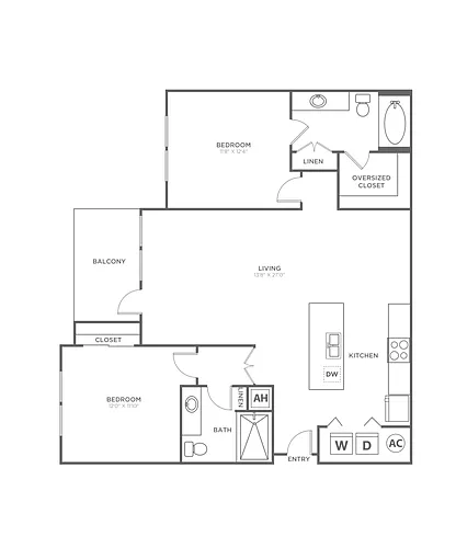 Floor plan Two Bedroom Two Bath (1086 SF)