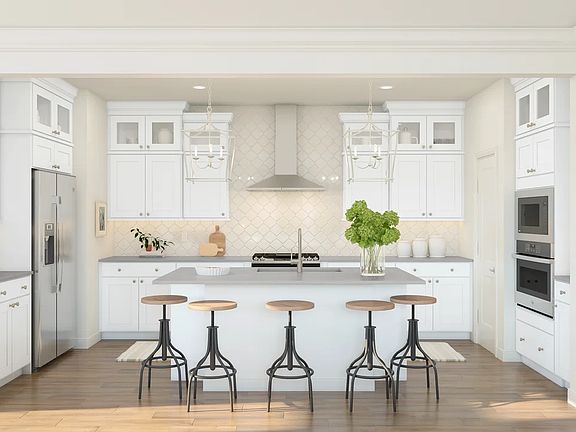 Kitchen with glass upper cabinets