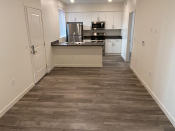 Entry, Living room, kitchen.