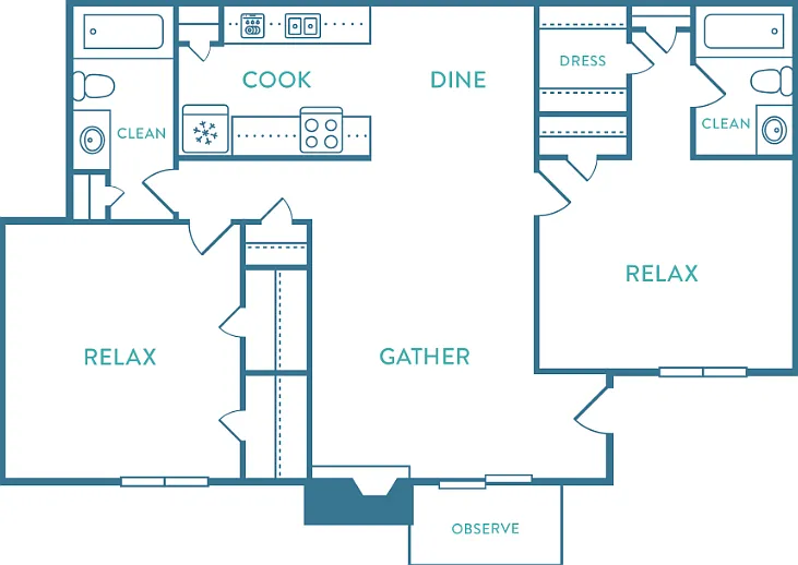2 Bed 2 Bath A Floorplan Diagram