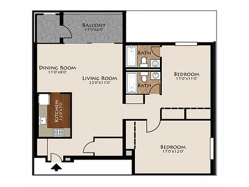 Floor plan 2 Bedroom - 2 Bath