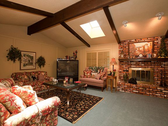 Vaulted, beamed family room