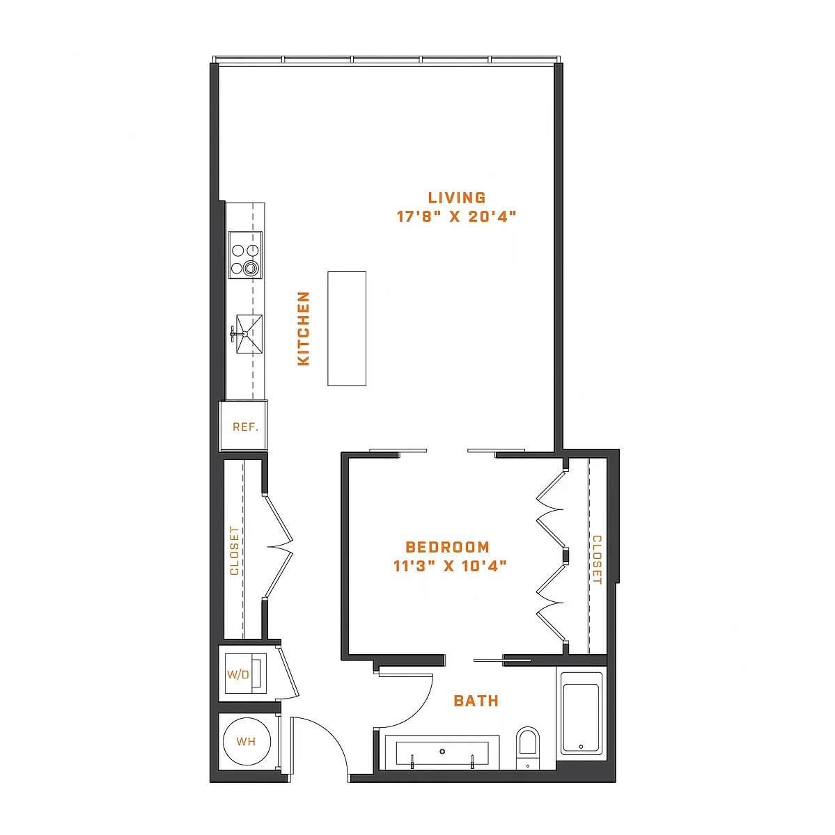 Floor plan 1 Bedroom - 1 Bath | A12