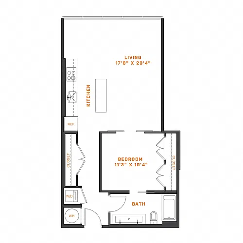 Floor plan 1 Bedroom - 1 Bath | A12