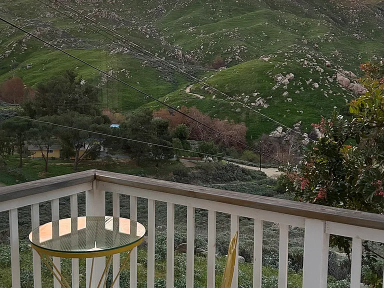 private deck with expansive views of open space preserve and local hiking trails.
