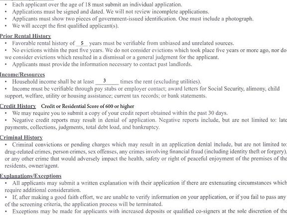 Application Screening Guidelines