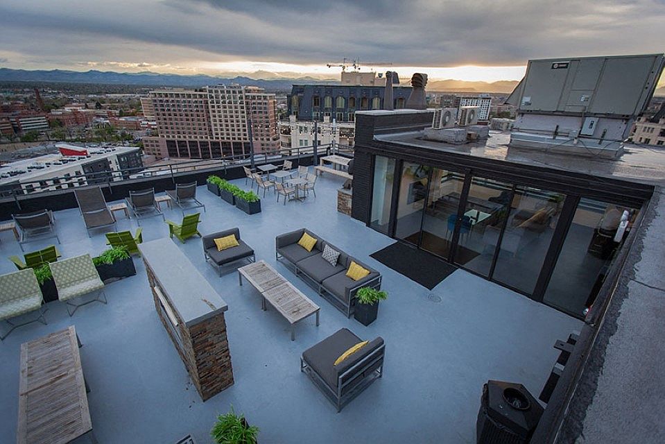 Rooftop view of our outdoor seating for residents