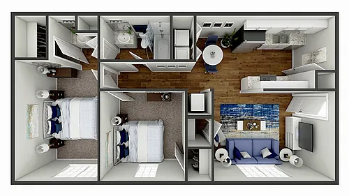 Floor plan 2 Bedroom, 1 Bath