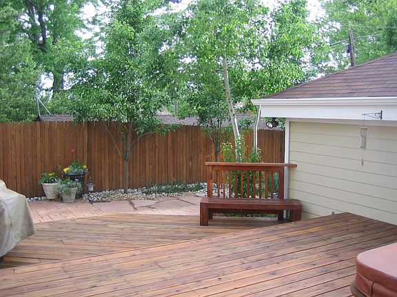 Redwood deck with hot tub