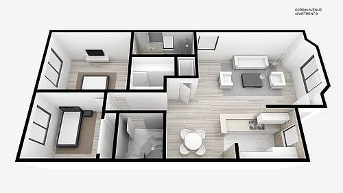 Floor plan Two Bed ~ Two Bath