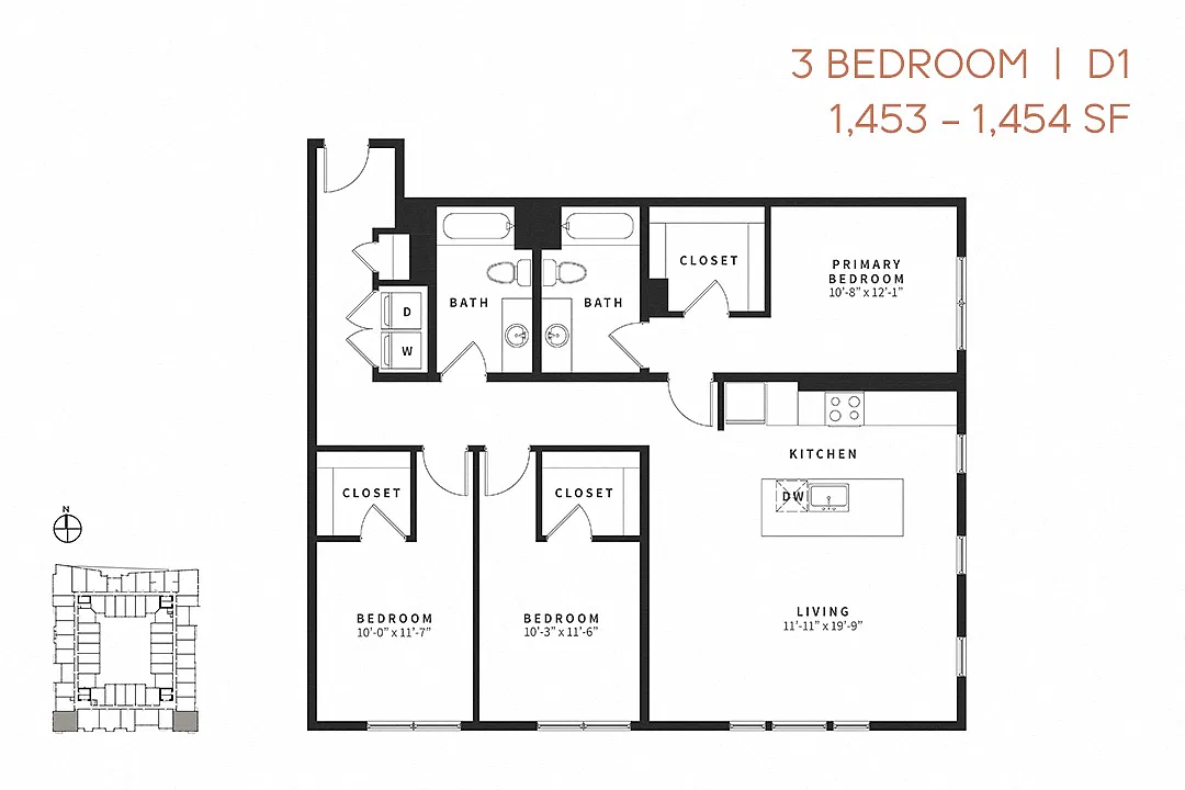Floor plan Three Bedroom D1