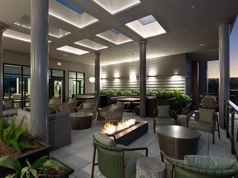 5th Floor Sky Deck with lounge seating, fire pit, and views