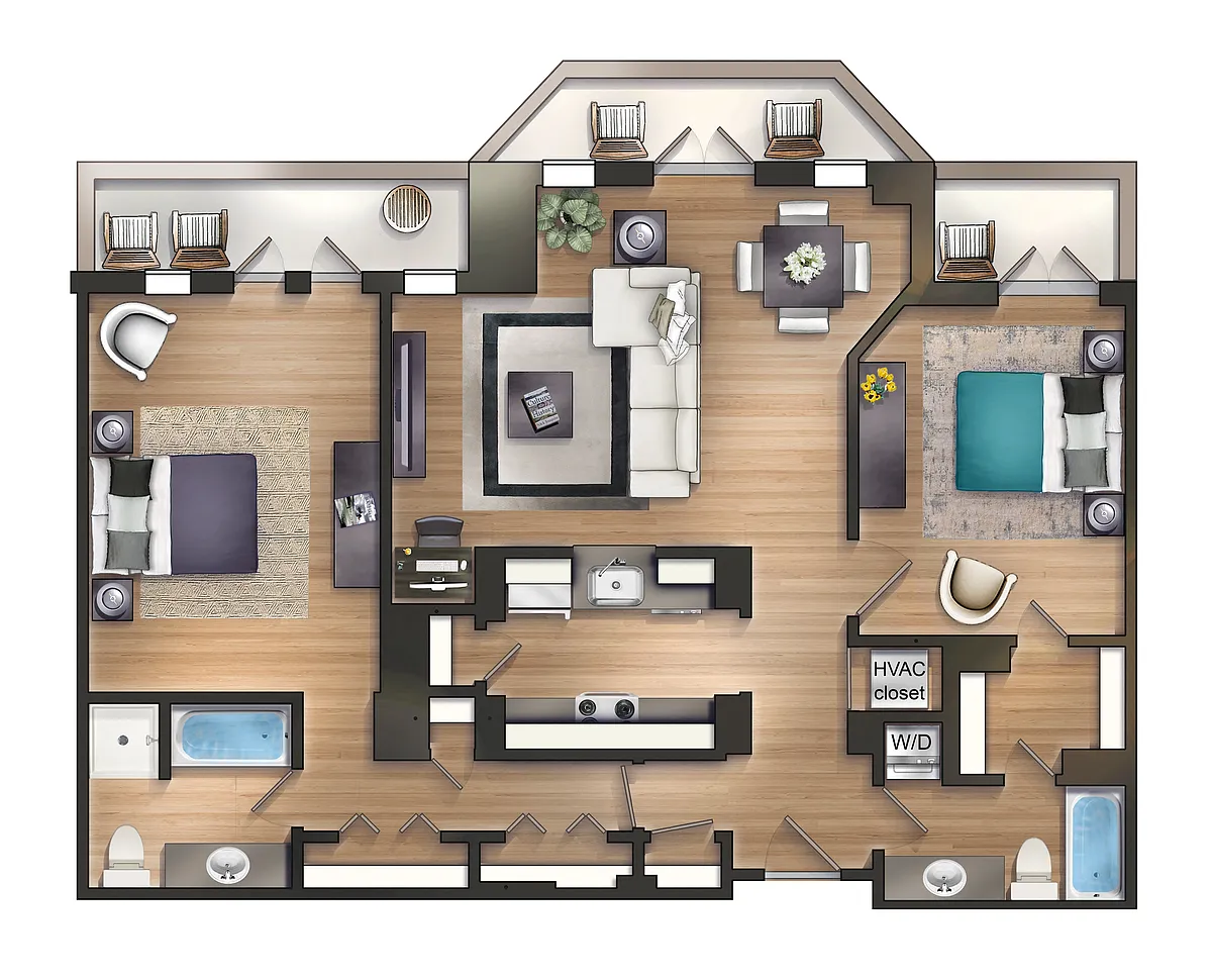 Floor plan 2 Bedroom 2J 03
