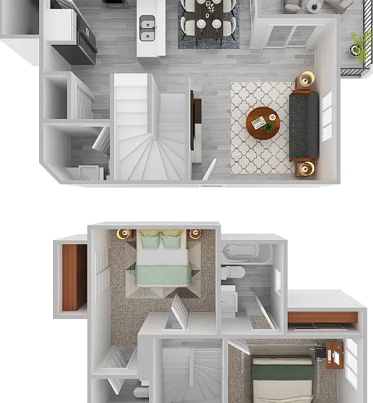 Plan A- 2 bed 2.5 bath Floorplan Diagram