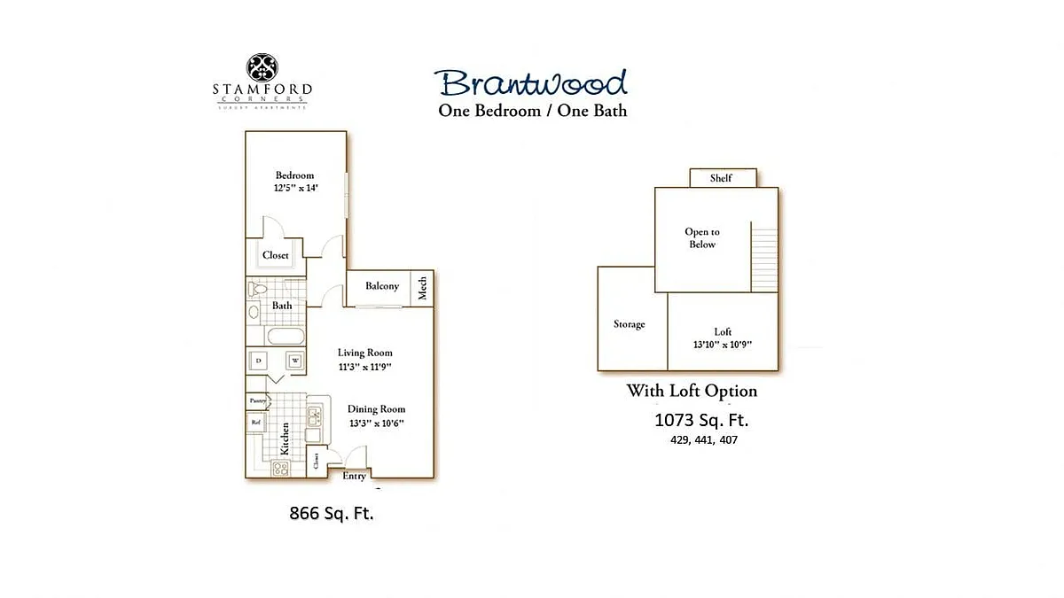 Floor plan 1 Bed 1 Bath Brantwood