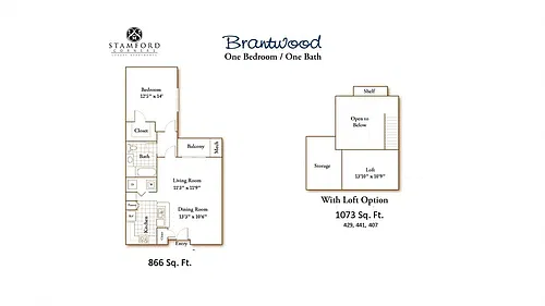 Floor plan 1 Bed 1 Bath Brantwood