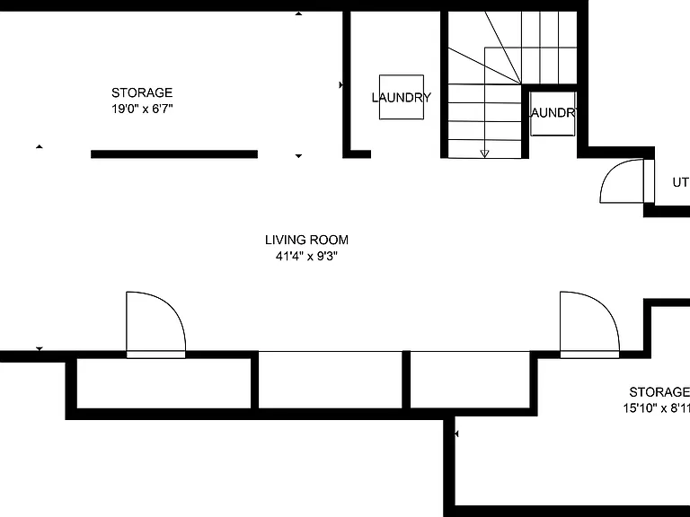 Third floor includes living room, laundry, and storage.