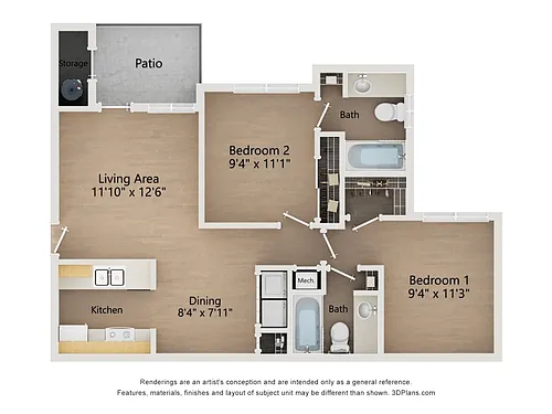 Floor plan B2: 2 Bed 2 Bath