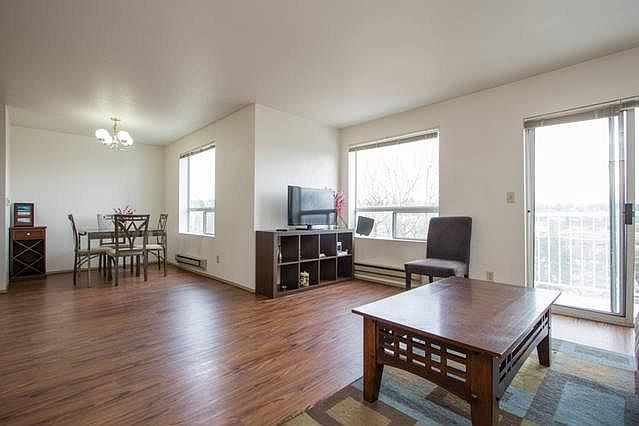 The living room and dining room