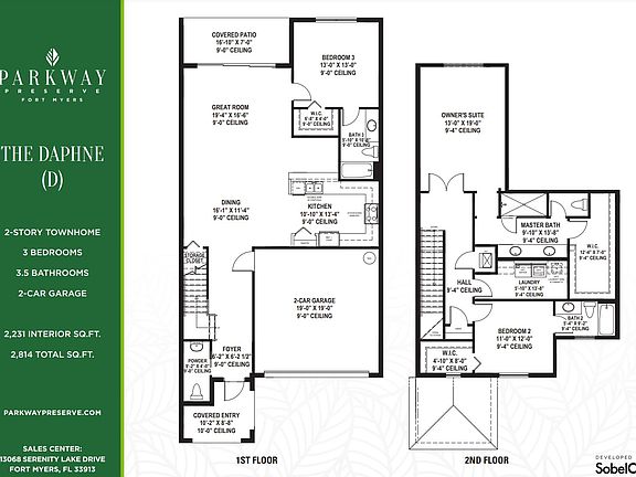 2-STORY TOWNHOME o 3 BEDROOMS 3.5 BATHROOMS 2-CAR GARAGE 2,231 INTERIOR SQ. FT. 2,814 TOTAL SQ. F