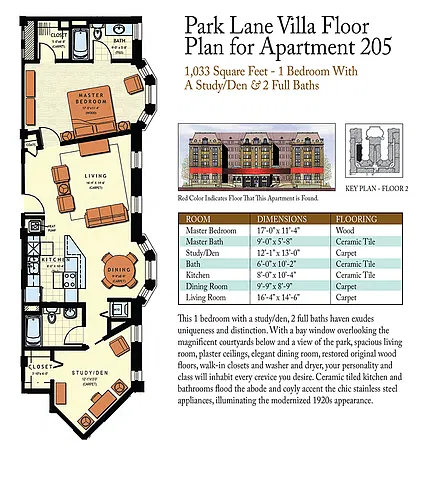 Floor plan 1 Bed 2 Baths Den