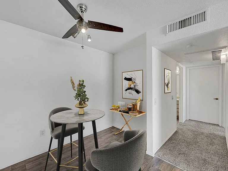 Explore this chic dining nook, perfect for intimate gatherings and modern living.