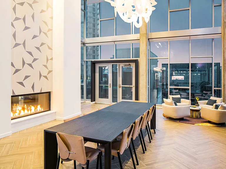 Cozy resident lounges with fireplace and comfortable seating