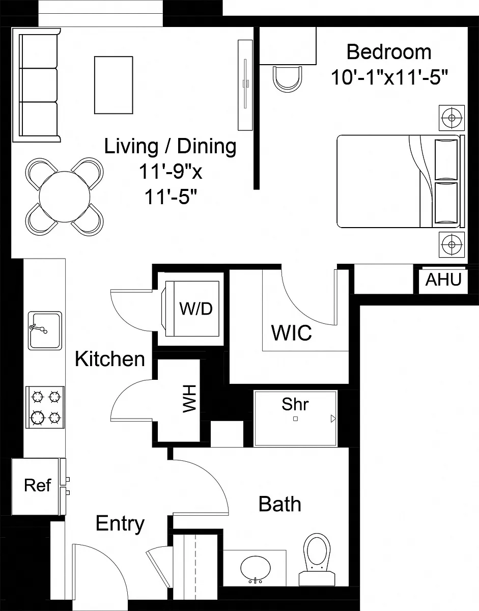 Floor plan 1 Bed/1 Bath Jr-S7