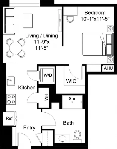 Floor plan 1 Bed/1 Bath Jr-S7