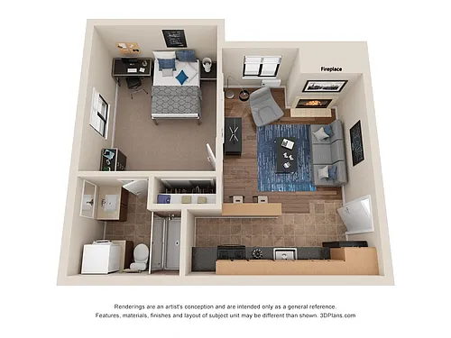 Floor plan 1 Bed Top Floor; Quaint + Designer Kitchen & Firep