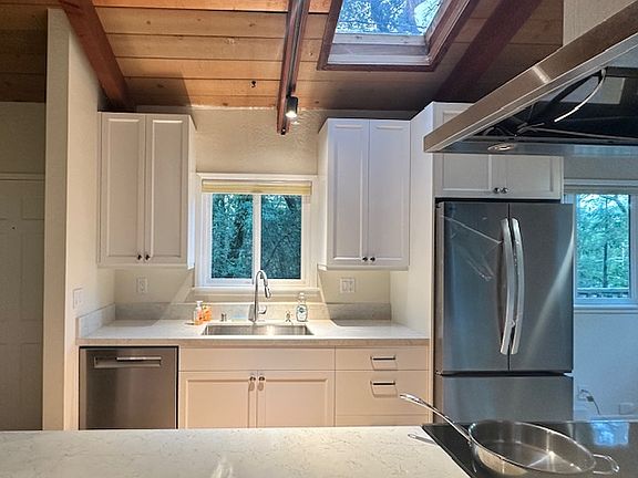 Kitchen sink with brand-new dishwasher and fridge