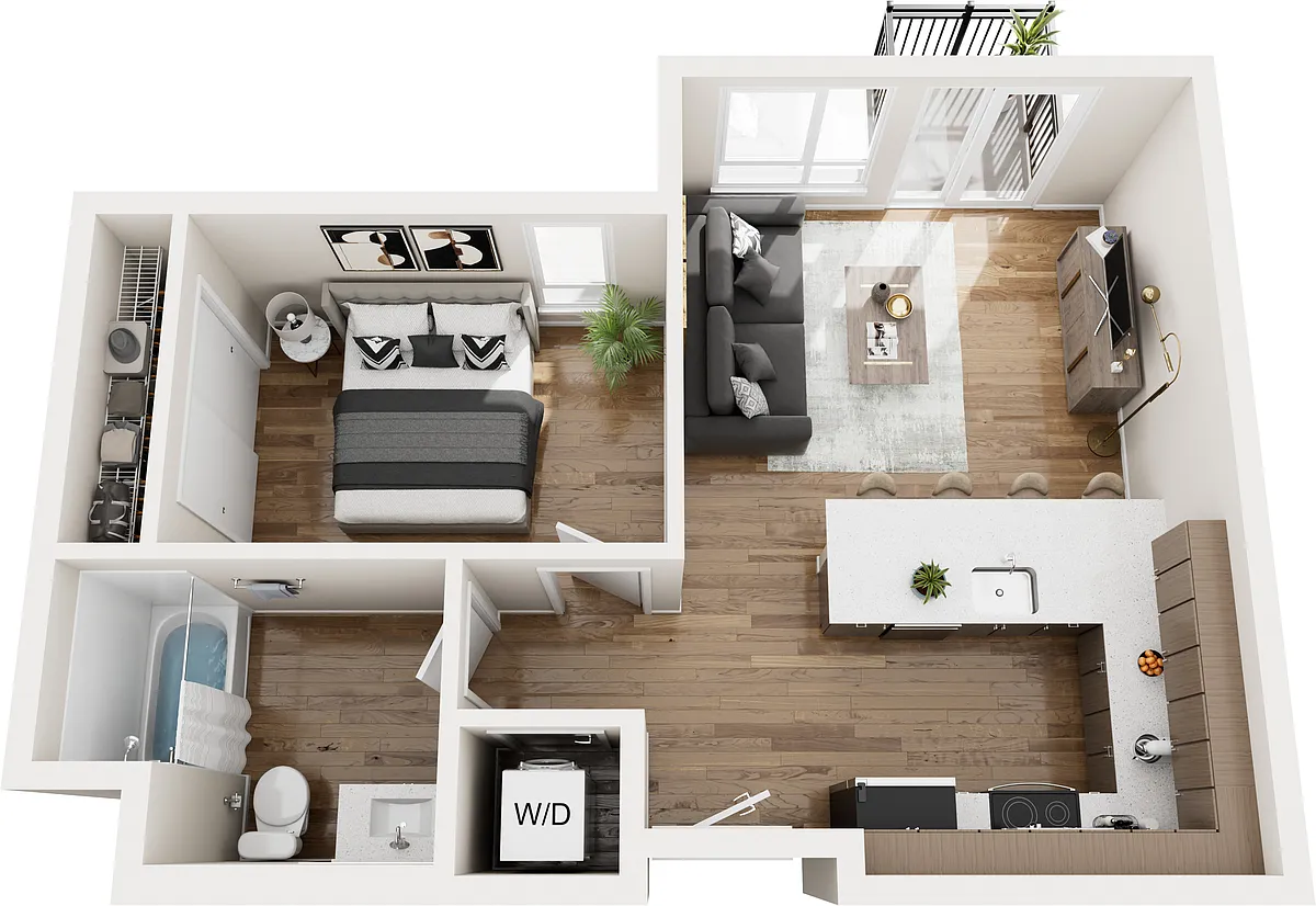 Floor plan One Bedroom One Bath w/ East Views M19