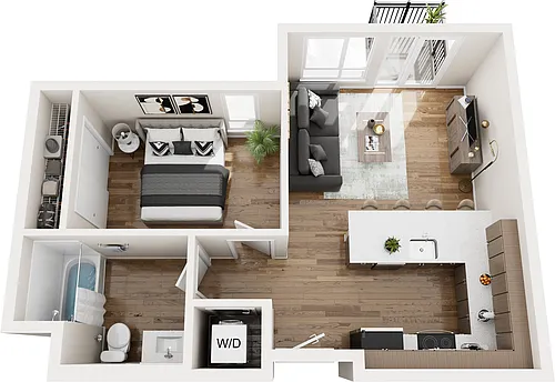 Floor plan One Bedroom One Bath w/ East Views M19