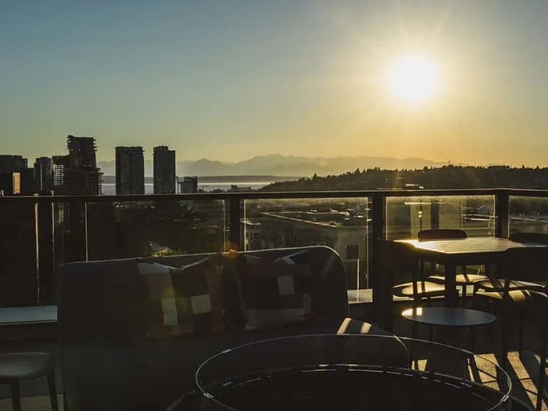 Take in the sunsets over mountains and views of the city of Seattle