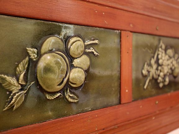 Detail original tiles at kitchen table