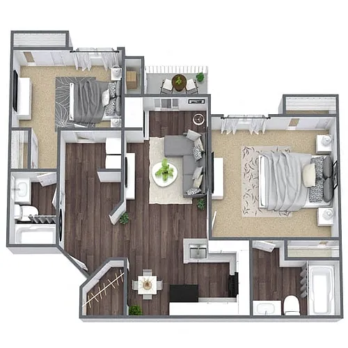 Floor plan B1: 2 Bed 2 Bath
