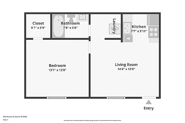 Floor plan 1 Bed 1 Bath - In Unit Laundry